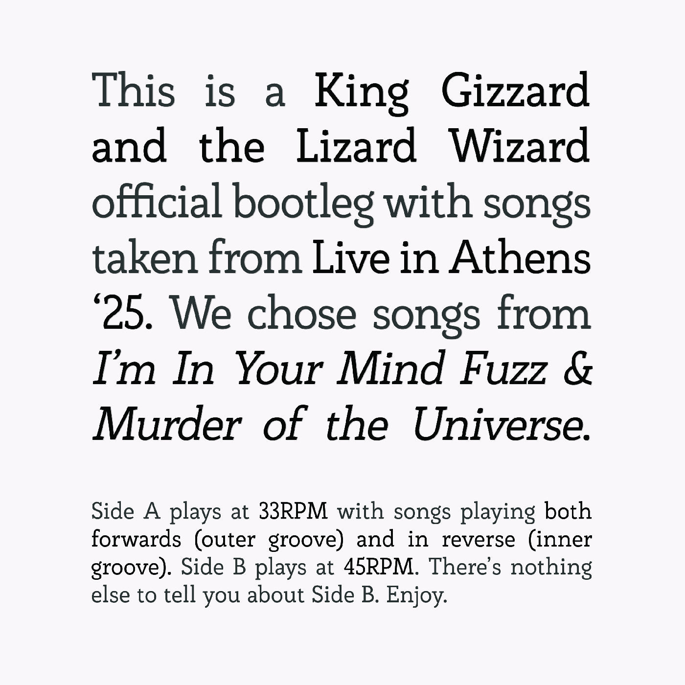 King Gizzard & The Lizard Wizard - Songs from I'm In Your Mind Fuzz & Murder of the Universe Live in Athens '25 [LP]